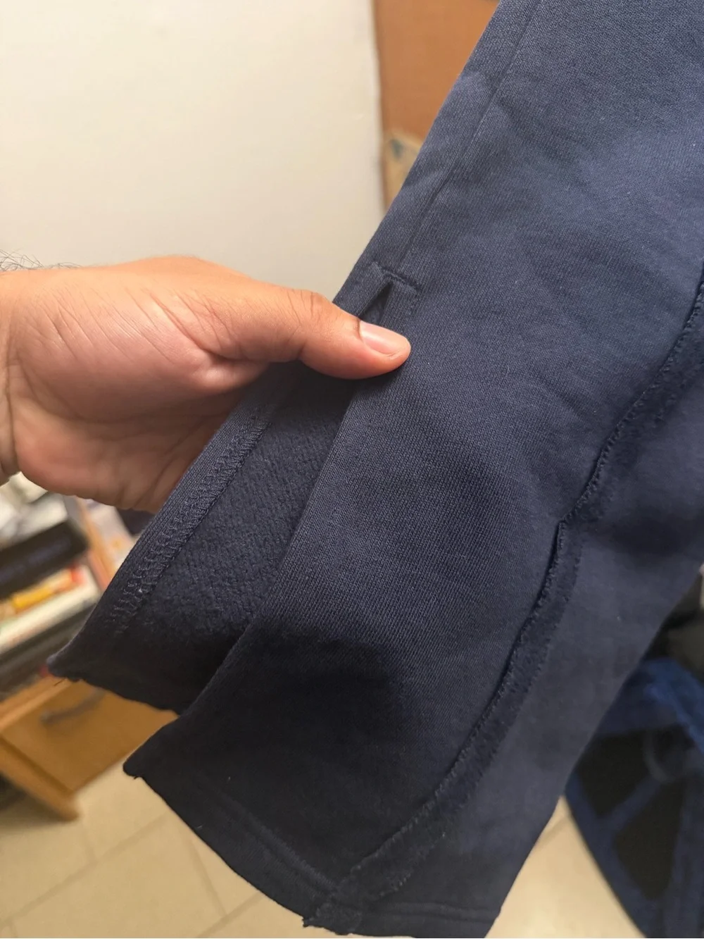 FAVELO WORLDWIDE TRIPLE NAVY BLUE SPLIT HEM PANTS
